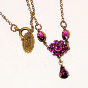 Vintage Kenny Ma San Francisco Purple Crystal Flower Dainty Pendant Necklace